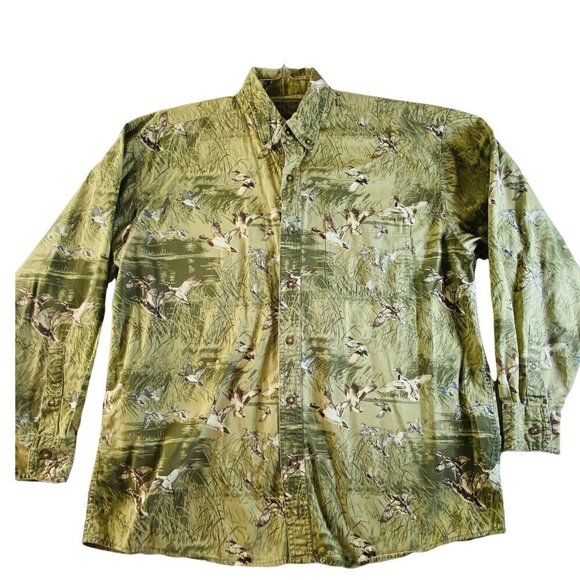 Green Camo Mens Large Woods and Water Outfitters Button-Down Shirt - Picture 1 of 10